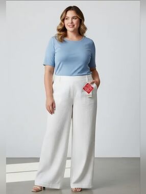 Oasis Plus Size 20 Linen Blend Classic Wide-Leg Pants in Cream